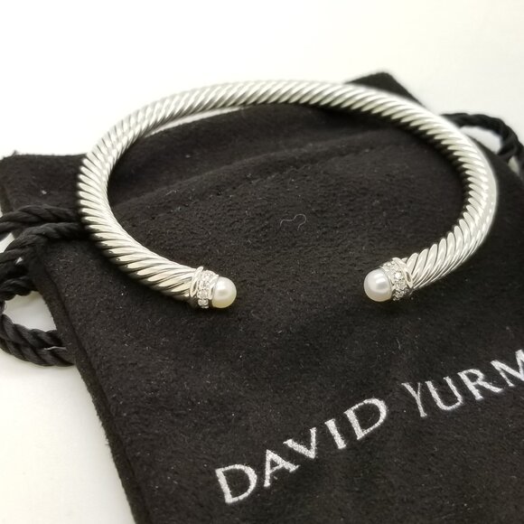 David Yurman Jewelry - DAVID YURMAN 5mm Cable Classic Pearl Bracelet Pavé Diamonds Sterling Silver 6.75